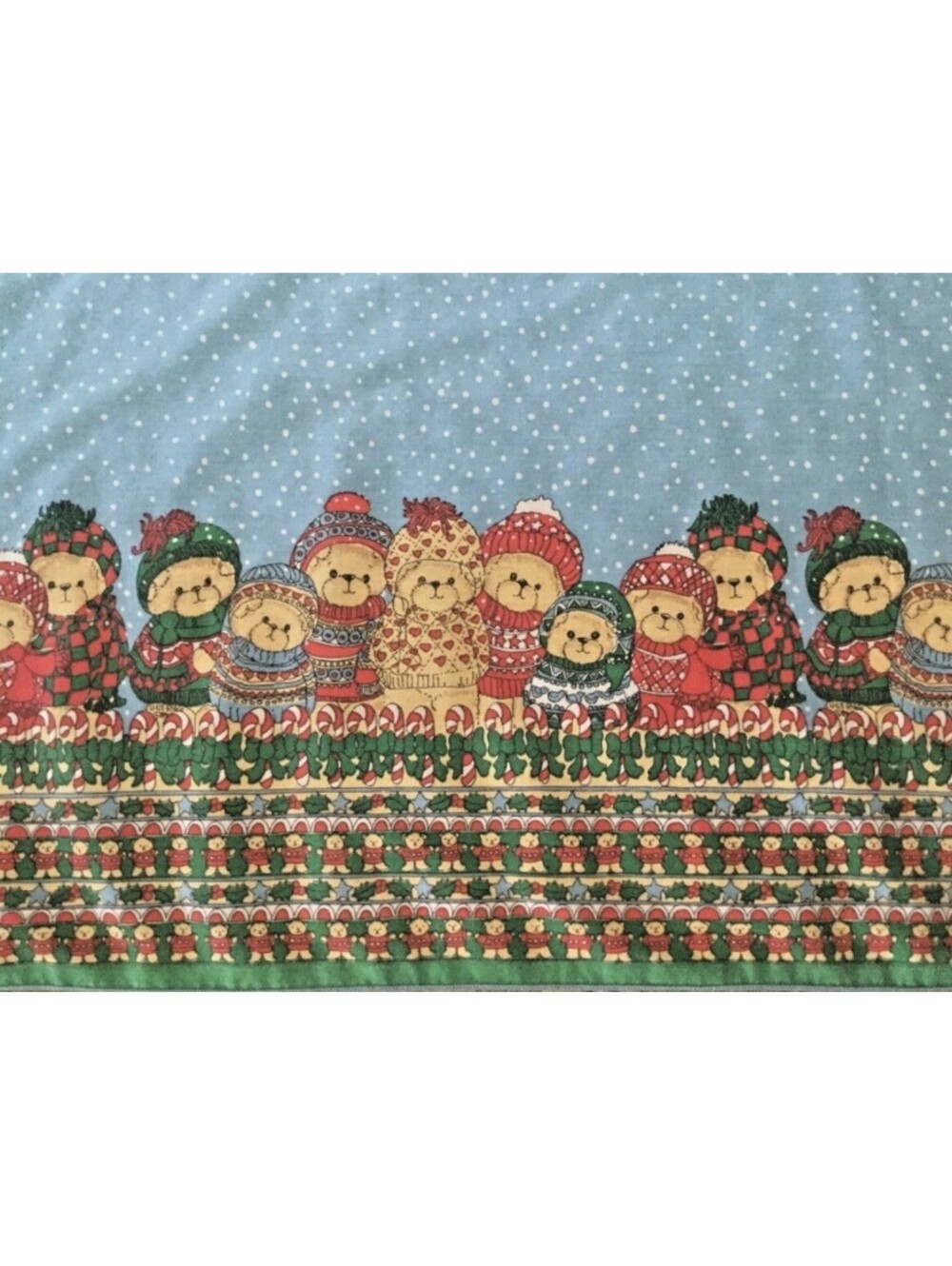 Vtg 1980s Teddy Bear Christmas Tablecloth 58x78” Kitschy Cute Grandma Grannycore